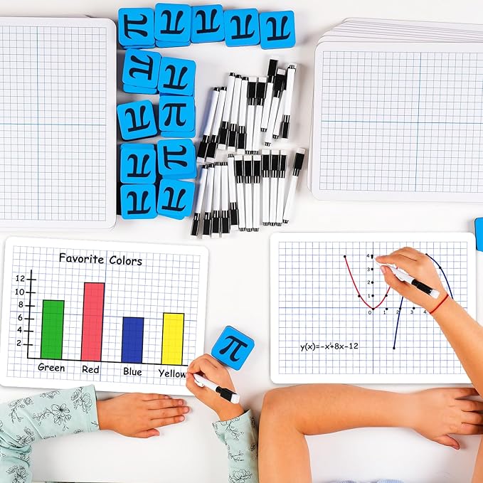25 Pack Double-Sided Dry Erase Graph Lap Boards - 12''x9'', Class Set of Individual Classroom Whiteboards for Students, XY Axis Graphing Lap Board, Math Teacher Supplies for Classroom - Simply Magic