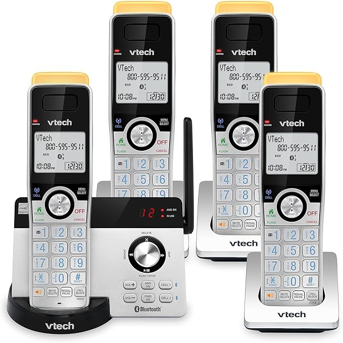 VTech IS8121-4 Super Long Range up to 2300 Feet DECT 6.0 Bluetooth 4 Handset Cordless Phone for Home with Answering Machine, Call Blocking, Connect to Cell, Intercom and Expandable to 5 Handsets