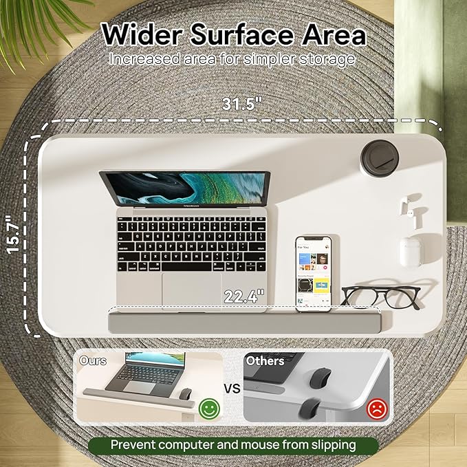 Rolling Laptop Desk, 180° Tiltable Mobile Standing Desk Height Adjustable, Overbed Bedside Table, Portable Computer Desk with Wheels, Foldable Laptop Cart for Home Office, White