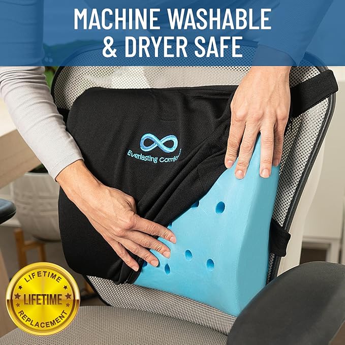 Everlasting Comfort Lumbar Support Pillow for Office Chair - Gel Infused Back Cushion for Chair, Car, Couch - Lumbar Pillow Promotes Better Posture, Back Pain Relief - Ideal for Gaming and Desk Chairs
