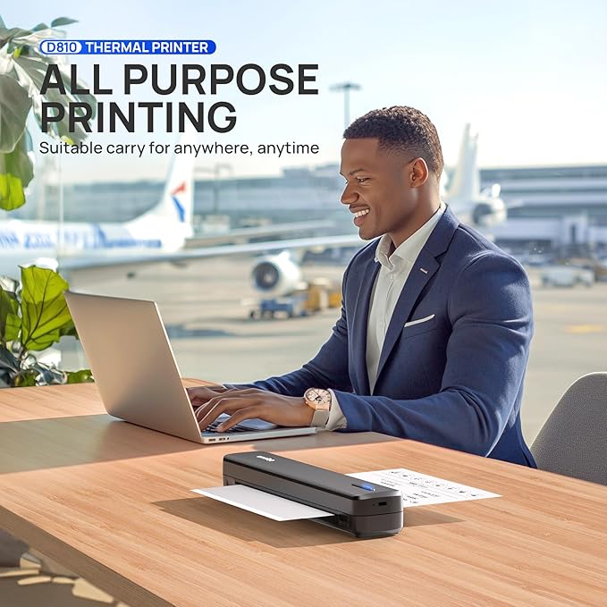 POLONO Portable Printer Wireless for Travel, D810 Bluetooth Thermal Printer Support for 8.5"x11" US Letter, Inkless Compatible with iOS, Android, Laptop for Office, Car and Home, Black