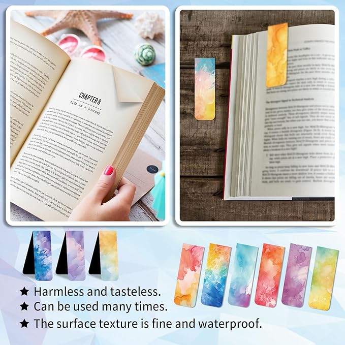 48 Pieces Magnetic Bookmarks Magnet Page Markers - Book Marks for Reading Women & Men with Storage Boxes - Cute Magnet Bookmark Clips for Reading Pleasure（Watercolor）