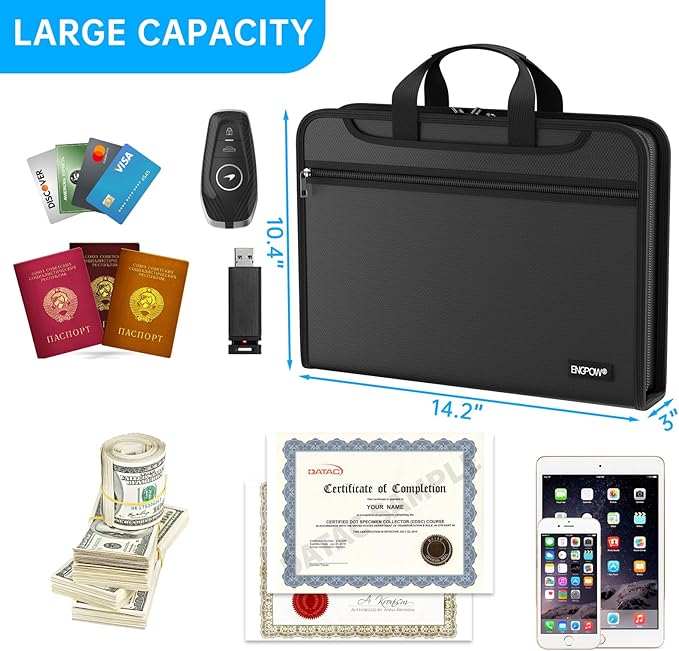 ENGPOW Accordion File Organizer,Fireproof Expanding File Folder with Multi Pockets,25 Pockets Document Organizer with Handle & Labels,Portable Home Travel Safe Storage for Letter A4 Files and More