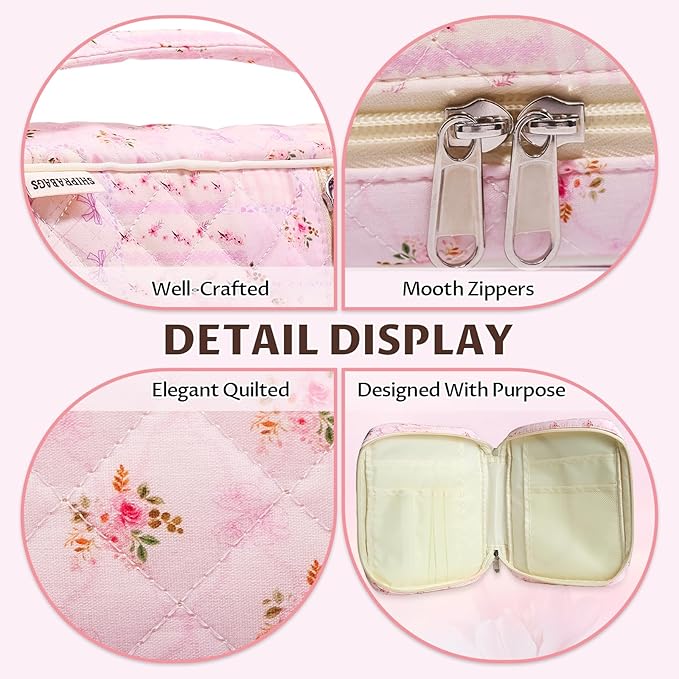 shirabags Quilted Bible Cover Case for Women - Elegant Cotton Bible Bag for Study, Church, Christian Gifts for Women (Pink pin, M)