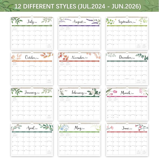 Wall Calendar 2024-2026 - 24 Months Wall Calendar 2024-2026, JULY 2024 - JUNE 2026, 14.8'' x 11.5'', Large Blocks with Julian Dates