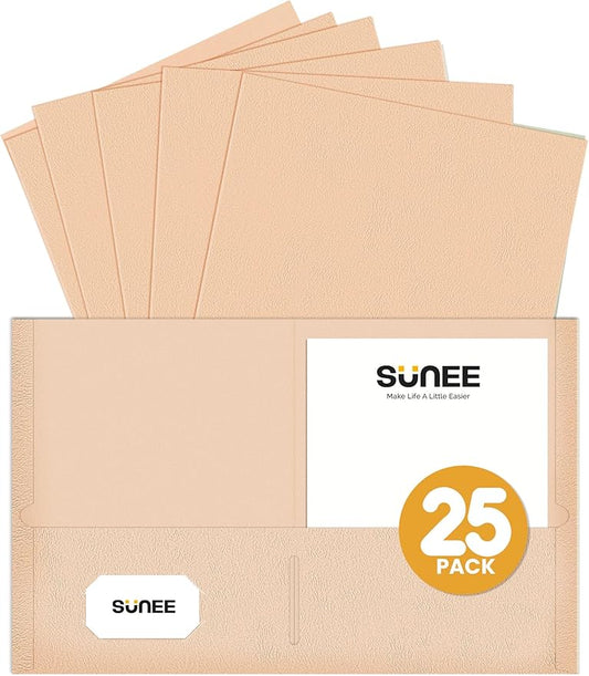 SUNEE Folders with Pockets (25 Pack, Earthy Orange), 2 Pocket Folders Fit Letter Size Paper, Paper File Folder for School Office Home Business, Textured Paper