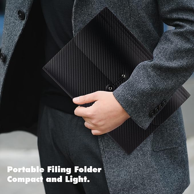 2 PCS Expanding File Folder A4,13 Pockets File Organiser with Colored Tags, Paperwork A4 Plastic Wallet Document Storage Expander for School,Office and Home, Black(Color), 2