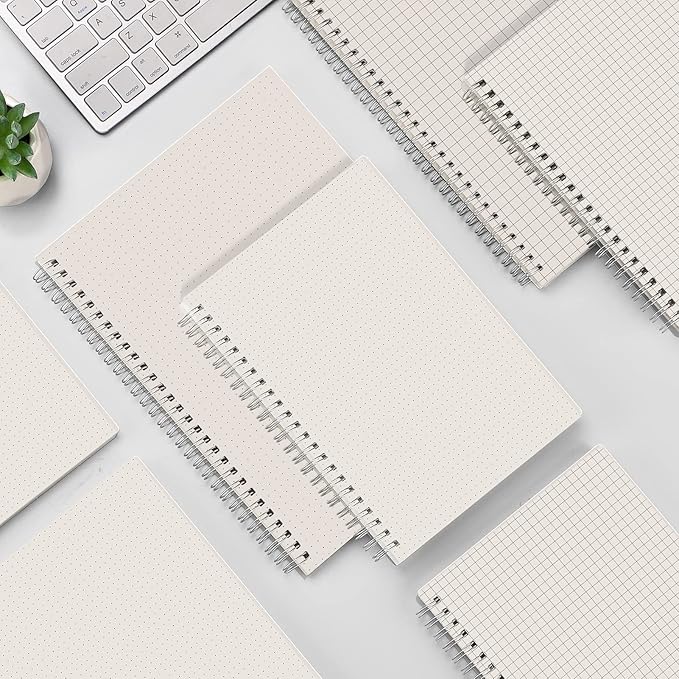 AHGXG Graph Paper Notebook Spiral 2 Pack - Large B5 Grid Notebook 7.3"X 10", 100GSM Thick Graph Grid Paper, Quad Ruled, Total 320 Pages, Transparent Plastic Hardcover Journal