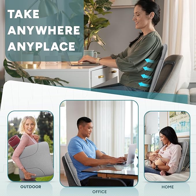 READY ROCKER Deluxe Slate | Adjustable Ergonomic Portable Rocker | Back Pain Relief & Relaxation | Black Rocker & Deluxe Cover | Back & Lumbar Support for Chair | Lightweight & Portable | 3.0 Model