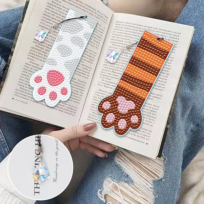 pigpigboss Paw Bookmark Diamond Painting Set 6 PCS PVC Cute Animal Paw Diamond Painting Bookmark with Pendant Diamond Painting Bookmark for Adult Book Decor Gift