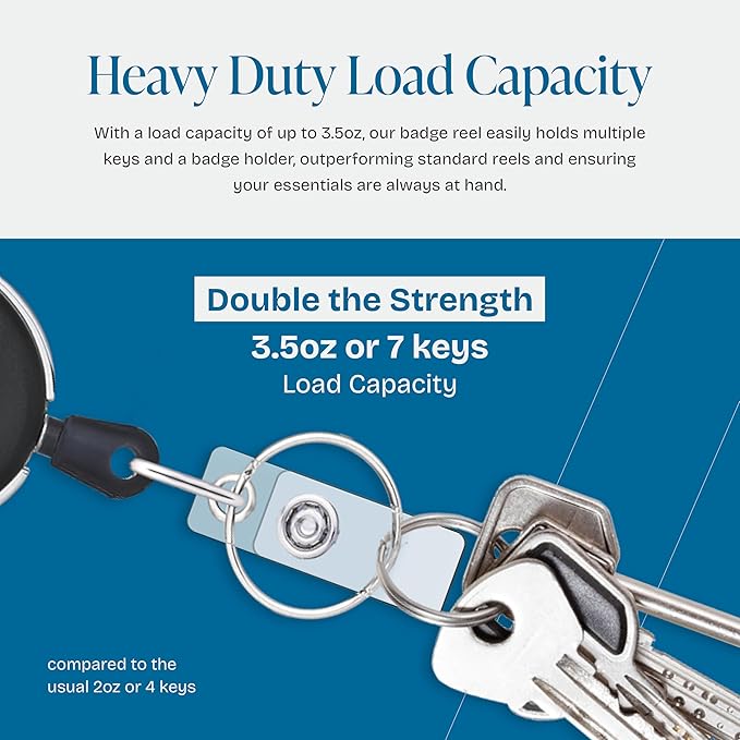 Will Well ID Badge Holders with Clip and Keyring - Vertical Clear Plastic 2.52" x 3.58" Sleeves Fit Up to 3 Cards - Retractable 24" UHMWPE Fiber Pull Cords for Easy Access - 2-Pack, Black Reels