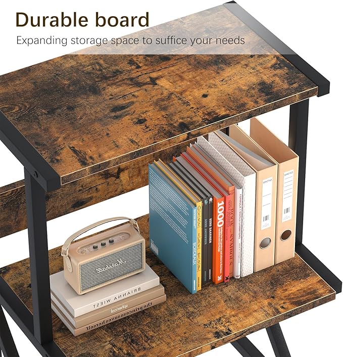 aboxoo Desktop Printer Stand with 3 Tier Wood Storage Shelves,Under Desk Printer Table,Multi-Purpose Home Office Desk Organizer for Fax Machine, Scanner (Brown)