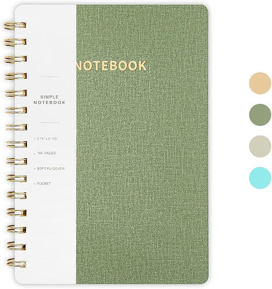 Lined Spiral Notebook College Ruled A5 Journal Book for Note Taking, 160 Pages Writing Journal for Office and Home School Supplies 5.75x8.125 inch - ArmyGreen