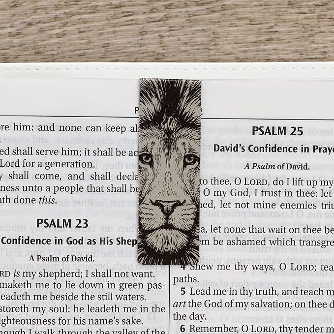 Christian Art Gifts Magnetic Scripture Bookmark/Pagemarker Set for Men: Strong & Courageous Lion - Set of 6, Inspirational Scripture for Bibles, Fridges, Books, Multicolor/Brown/Black/Gray, Small