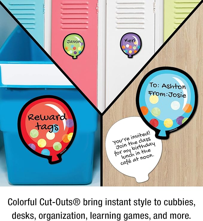Carson Dellosa Celebrate Learning 36-Piece Colorful Balloons Bulletin Board Cutouts, Balloon Cutouts for Bulletin Boards, Birthday and Party Bulletin Board Decorations, Birthday Classroom Décor