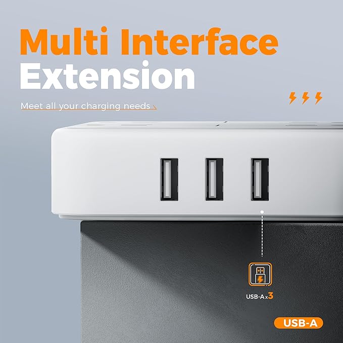 TESSAN 15 FT Extension Cord with USB, Surge Protector Power Strip with 4 Outlets 3 USB A Ports, Multiple 3 Prong Flat Plug, Mountable Desk Charging Station for Office, Home, Dorm Essentials