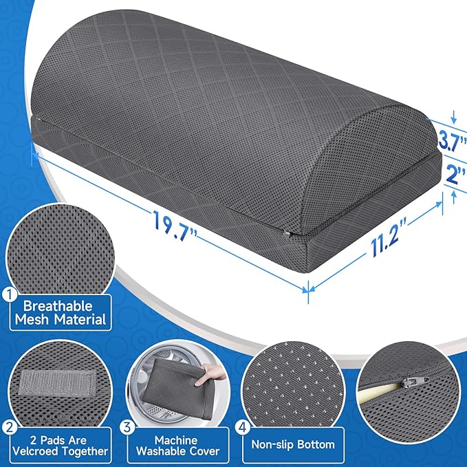 Foot Rest,Desk & Gaming Accessories,Foot Rest for Under Desk at Work,Comfortable Footrest with 2 Adjustable Heights & Removable Cover, Office Desk Accessories（Gray-19.7 in）