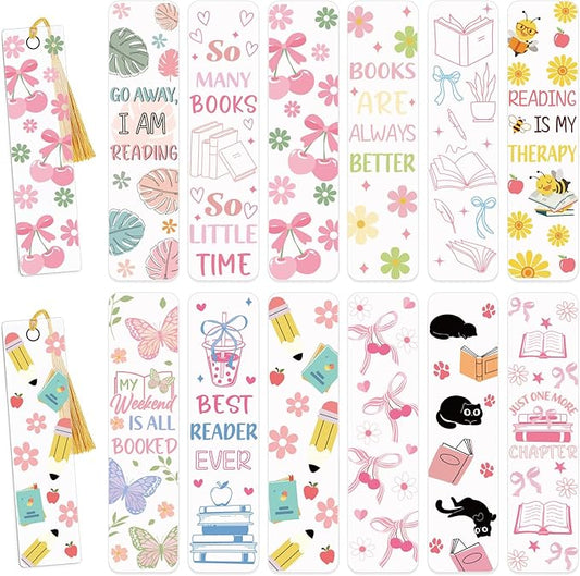 AFRITEE UV DTF Bookmark Stickers - 24 Pcs Boho Butterfly Flowers Acrylic Blank Bookmarks Double-Sided Sticker Uvdtf Decals About Plant Theme, Coquette Bow Rub on Transfer Decal for DIY Booklover Gifts