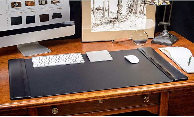 Dacasso Pad with Side Rails Luxury Leather Blotter for Writing-Executive Desk Surface Protector, 34” x 20”, Black