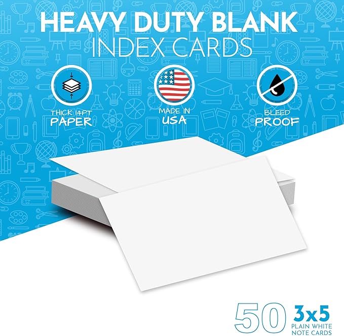 Home Advantage 3x5 Blank Index Cards - Our 50 Pack of Blank Note Cards Use Heavy Duty Cardstock to Make Them Bleed Proof - These Plain Index Cards Make Great Greeting Cards, Recipe Cards & Flash Cards