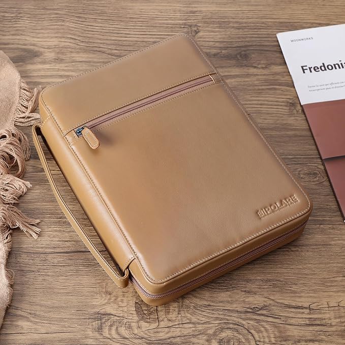 Polare Full Grain Leather Bible Cover Church Bag Bible Protective Book Holder Carrying Case Folder Organizer Portfolio for Men and Women (Almond Brown)