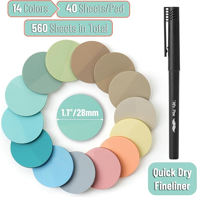 Mr. Pen- Transparent Sticky Note Set, 560Sheets, Colorful, Round Transparent Sticky Notes Set, Bible Sticky Notes Clear Sticky Notes Transparent, Bible Notes, Transparent Sticky Notes for Bible Study