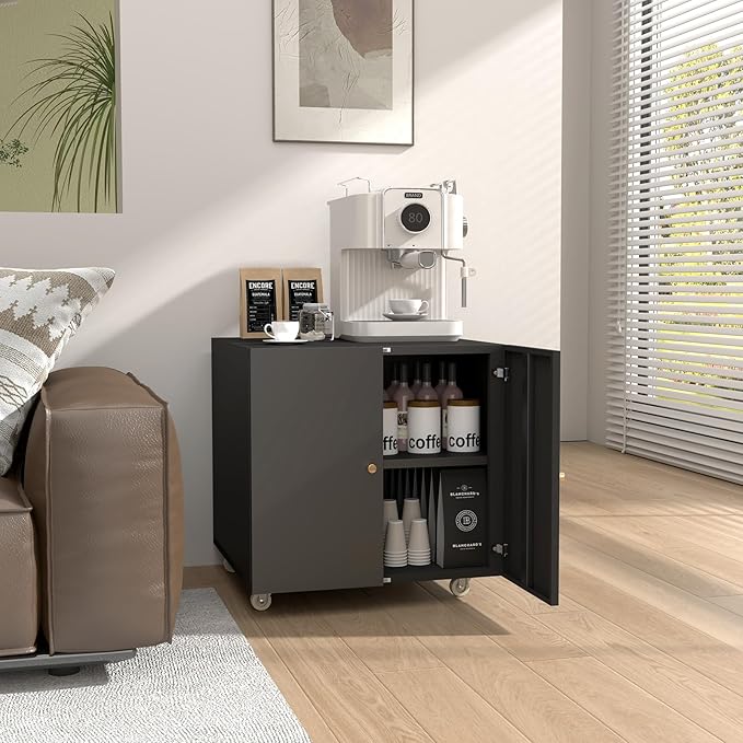 Printer Stands with Storage, Desk Organizers for Home Workspace, Under Desk Black Small Rolling Printer Table Work Cart with Wheels Organizer Spaces for Office