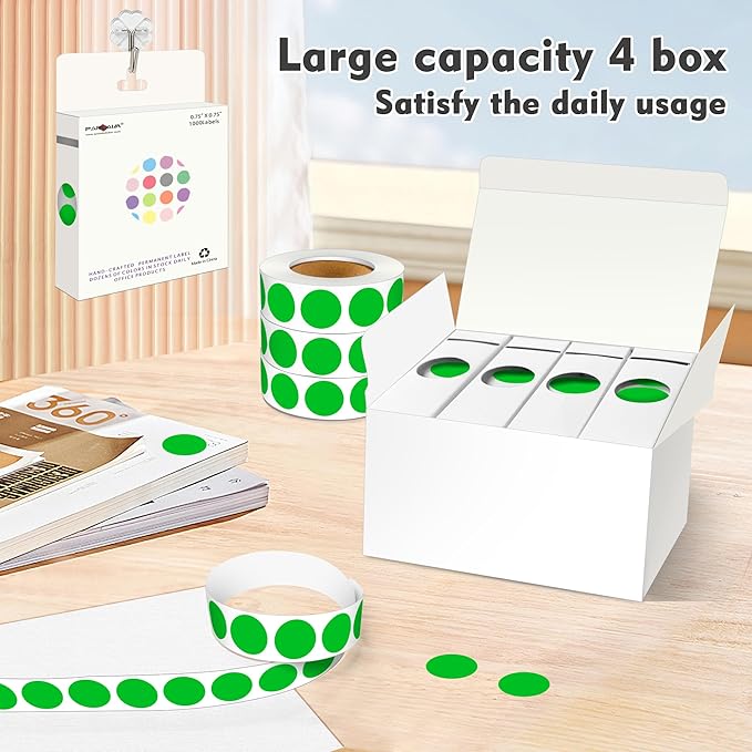 PARLAIM 3/4 Inch Roll Color Coding Labels,4000 per/4 Rolls Round Adhesive Color Coding Circle Dot Stickers for Office Home (Green)