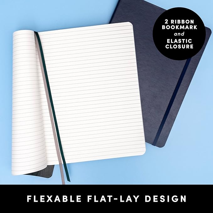 PAPERAGE Softcover Lined Journal Notebook (Navy), 176 Pages, Large B5 College Ruled Notebook, 7.6 inches x 10 inches - 100 GSM Thick Premium Paper, Soft Vegan Leather Journal for Home, Work & School