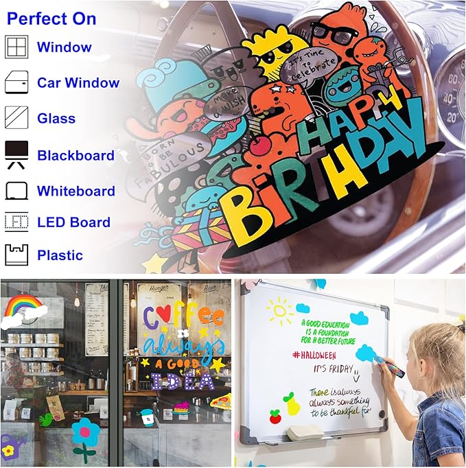 FansArriche Window Markers - 15mm Jumbo - 8 Pack of Neon Chalk Pens - Liquid Chalk Bright Car Markers, Chalkboard Markers for Windows, Blackboard, Glass, Signs, 3-in-1 nib