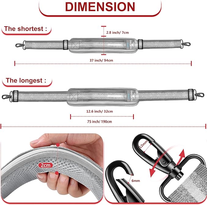 ZINZ 75" Shoulder Strap with Fixed Pad and Dual Balanced Buckles，Gray Silver Jacquard