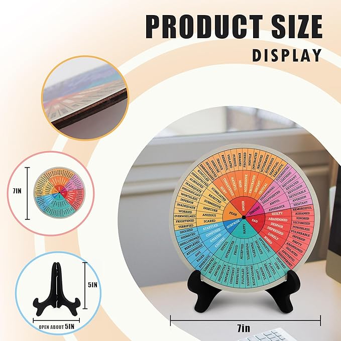 Feelings Wheel, Double-Sided Emotion Wheel with Stand, Counseling Office Must Have, Feelings Wheel Suitable for Therapy Office Decor School Counseling Office Must Have (WD2, 2)