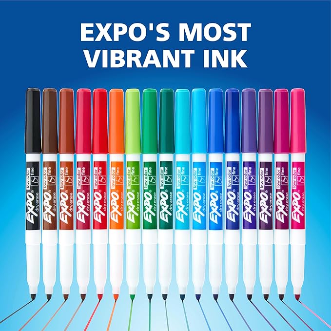 EXPO Low Odor Dry Erase Markers, Fine Tip, Assorted Colors, 36 Count
