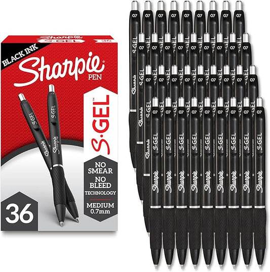 Sharpie S-Gel, Gel Pens, Drawing Pens, Gel Ink Pens For Journaling, Writing Pens, Coloring Pens, Medium Point Pens (0.7Mm), Black Ink Gel Pen, 36 Count