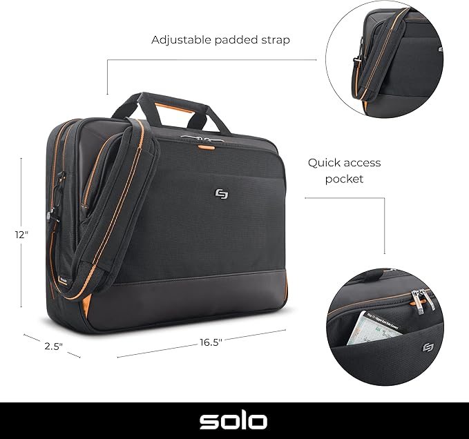 Solo New York Focus 17.3 Inch Laptop Briefcase, Black
