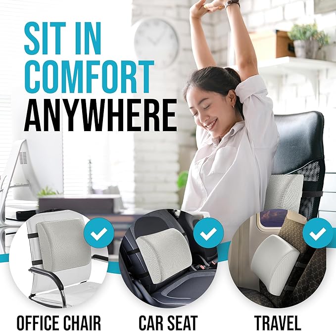 FORTEM Seat Cushion and Lumbar Support for Office Chair, Desk Chair Cushion, Memory Foam Office Chair Cushion, Non Slip Sitting and Back Pillow for Gaming, Car Seat Cushion, Chair Pad, XL