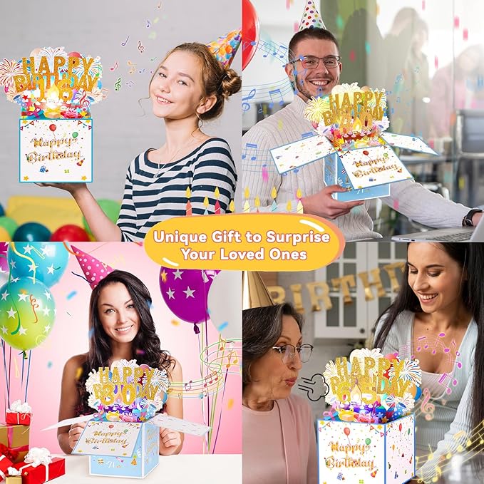Tnvee 30TH Birthday Cards with Lights & Music & Candle, 3D Large Pop Up Happy Birthday Cards for Women Man Greeting Cards Decorations for 30 Years Old Mom Dad Wife Husband Friend