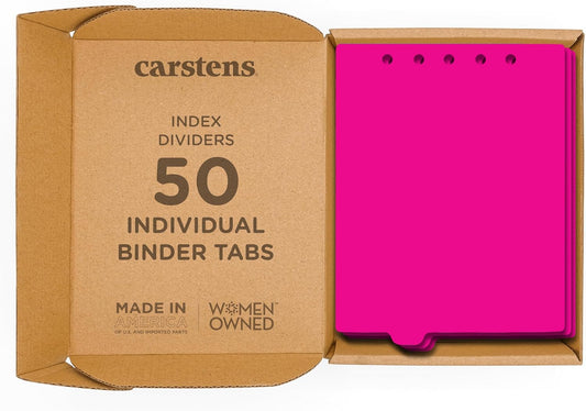 Carstens - Heavy Duty Plastic Ring Binder Dividers, Bottom Tab, 1/9 Cut, Tab 3 Position, US Letter, Hot Pink, Case of 50, (2619-23CS) - Ideal Medical Chart Dividers or Index Tabs for 3 Ring Binders
