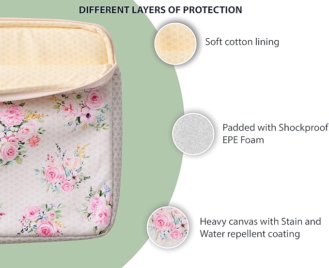 Maison d'Hermine Laptop Bag upto 13.5 inch Stain and water repellent Cotton canvas - Sweetrose Lavender