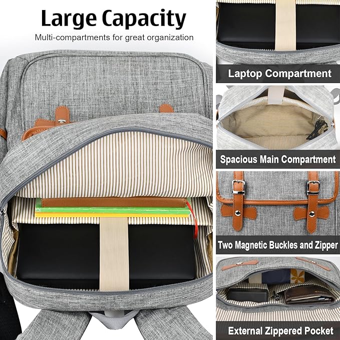 Nicole Miller Travel Laptop Backpack-Business Anti Theft Vintage Backpack with USB Charging Port-Water Resistant Computer Bag