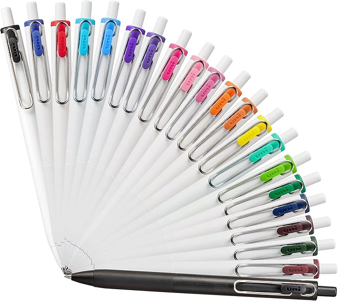 uniball uniONE Gel Pen, Retractable, Medium 0.7 mm, Black Ink, White Barrel, Dozen