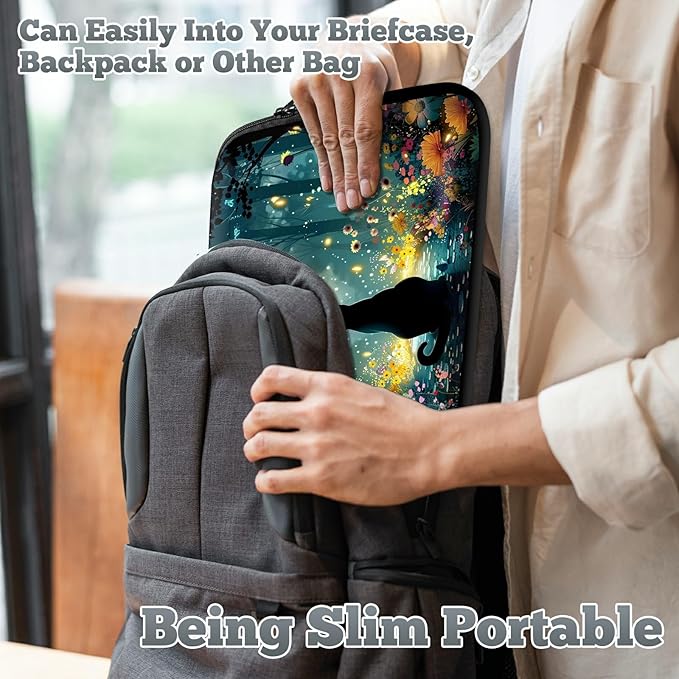 Universal Tablet Laptop Sleeve Case 10 inch, Glowworm Cat Slim Carrying Case Durable Handbag Travel Laptop Bag for 7 to 10-inch Laptops/Notebook/Kids Tablet/ipad/eBook Readers