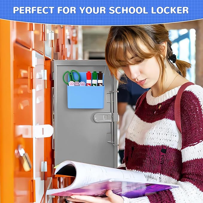 Magnetic Dry Erase Marker Holder, Magnetic Pen Marker Holder for Whiteboard, Fridge, Locker Accessories, School, Office, Home, Magnet Pen Cup,1 Pack, Blue