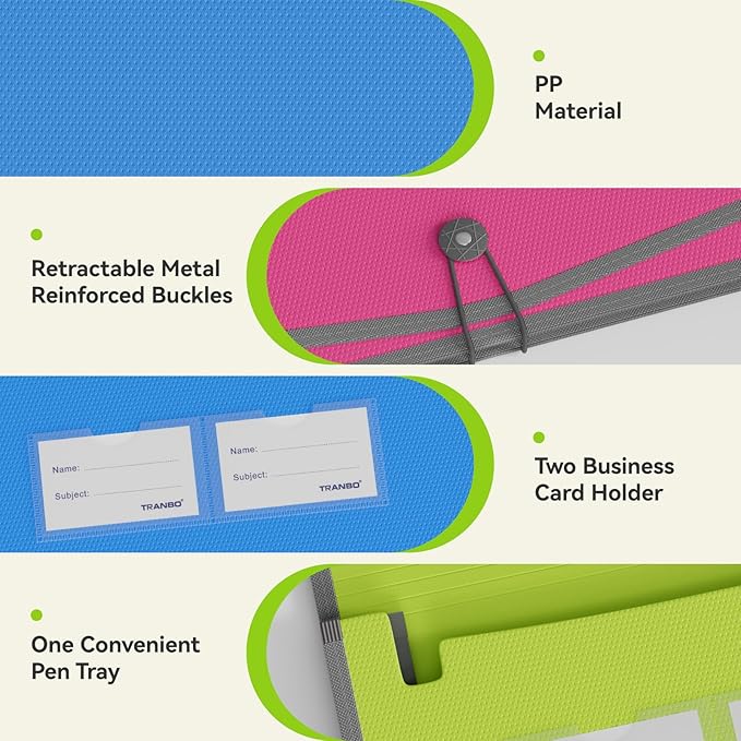 ABC life 3 Pack Expanding File Folder Organizer Poly Pockets A4/Letter Size, Plastic Expandable File Wallet/Colorful Document Folder with Elastic Closure, Premium Accordion File Pouch, 2 Card Holder