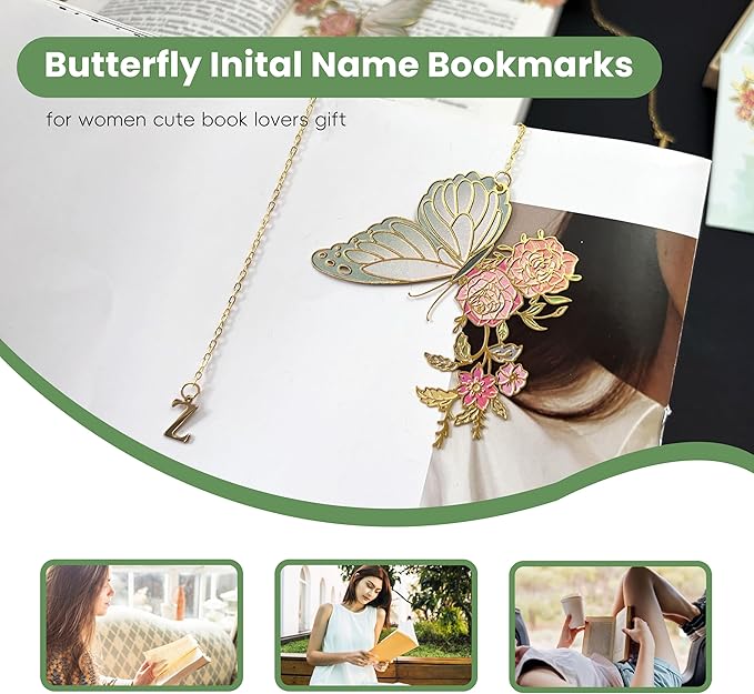 Metal Butterfly Bookmark for Women Cute Book Lovers Gift Butterfly Bookmarks Inital Book Mark Gifts for Reading Women Friend Teacher Appreciation Gifts Mom Birthday Valentines Day Christmas Gift, Y