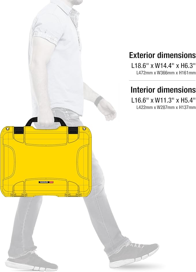 Nanuk 923 Waterproof Hard Case with Padded Dividers and Incorporated TSA Approved Travel Lock Latches - Yellow