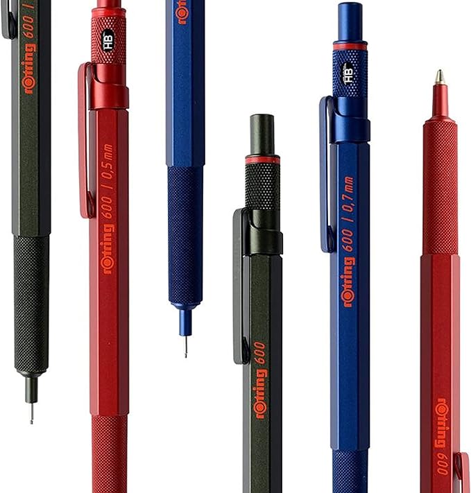 rOtring 600 Retractable Metal Ballpoint Pen, Medium Point, Black Ink, Black Barrel, Great Gift for Coworker