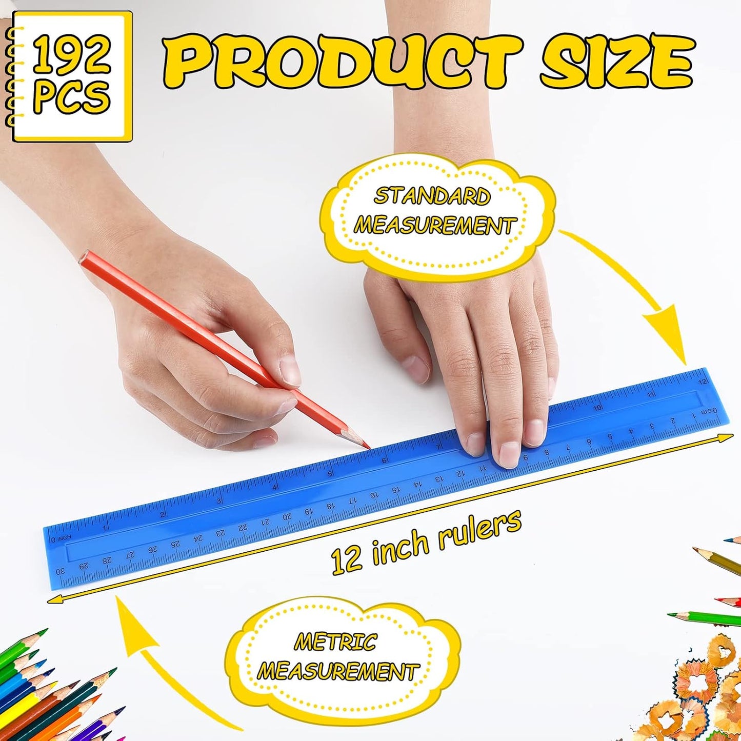 Teling 192 Pack Rulers Bulk for Classroom Transparent Colorful Metric Rulers with Inches and Centimeters 8 Colors for Kids Back to School Supplies(12 Inch)