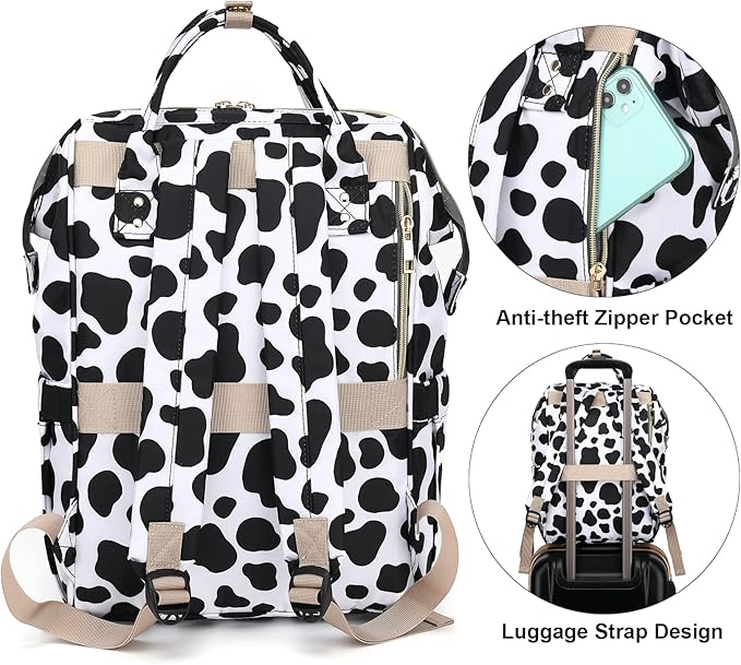 Cow Print Laptop Backpack College School Backpack Bookbags Nurse Backpacks Travel Bags Casual Daypacks for Women Girls Fits 15.6 Inch Notebook
