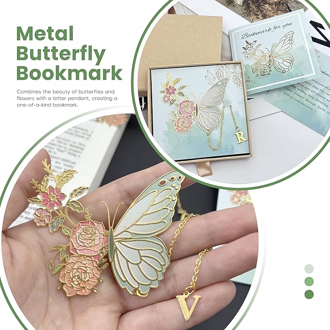 Metal Butterfly Bookmark for Women Cute Book Lovers Gift Butterfly Bookmarks Inital Book Mark Gifts for Reading Women Friend Teacher Appreciation Gifts Mom Birthday Valentines Day Christmas Gift, N